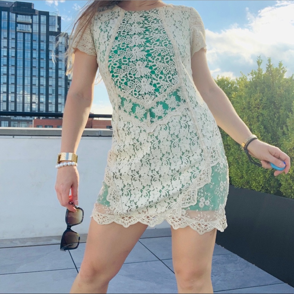 Anthro Champagne & Strawberry Emerald Ivory Lace - Picture 13 of 16